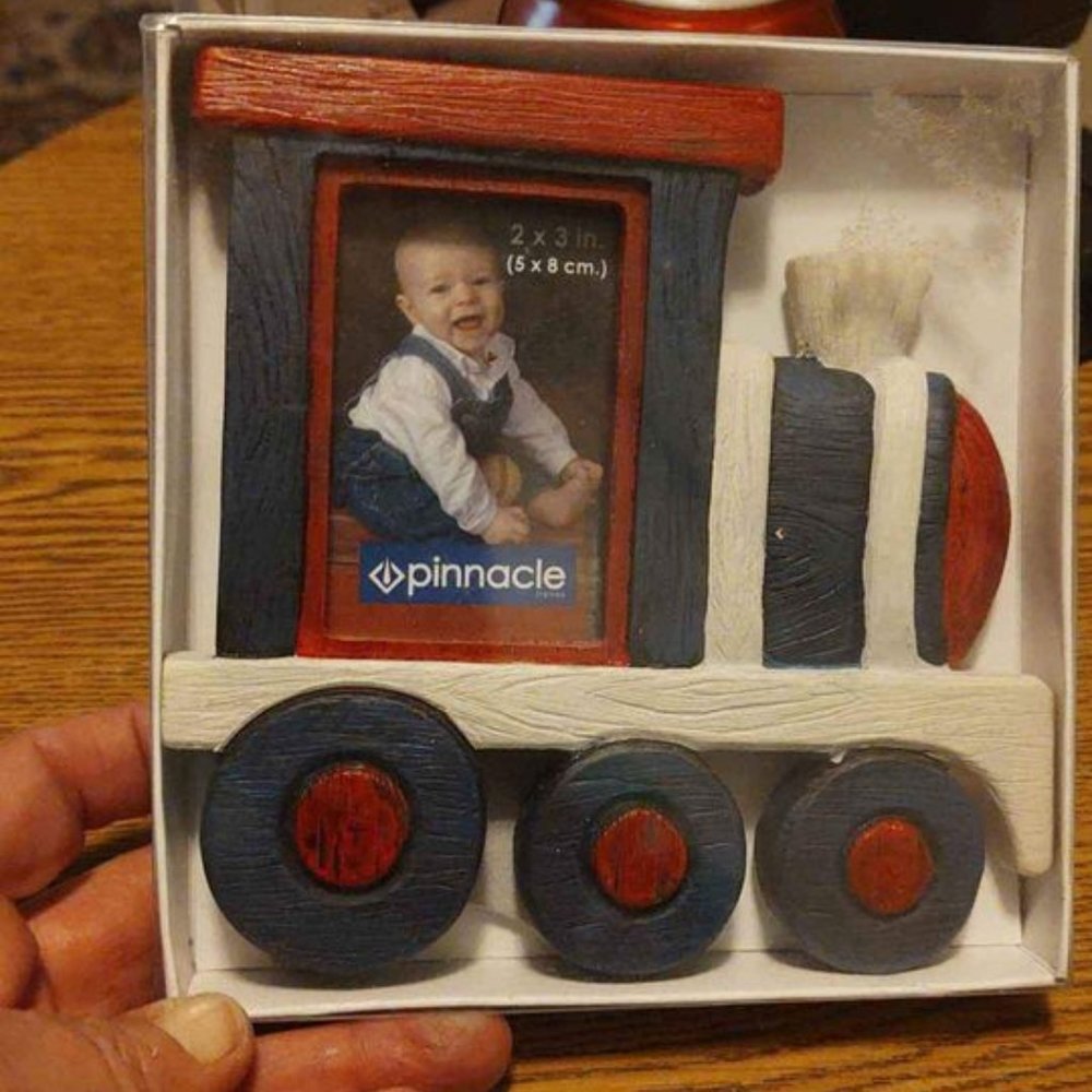 Train Ceramic Photo Frame Baby Picture 2"x3" Tabletop Display